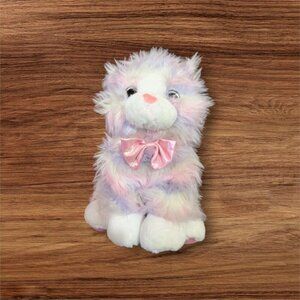 Burton + Burton Plush Furry Pastel Cat With Pink Bow 10"stuffed‎ animal toy